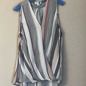 Striped sleeveless pleated front blouse